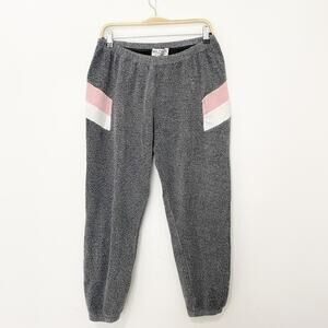 Wildfox Gray & Pink Stripe Fuzzy Jogger Sweatpants Size Large